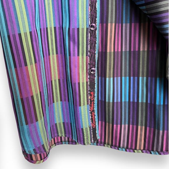 Robert Graham Purple and Teal Button Down With Embroidered Cuffs Men's Size XL - Picture 6 of 8